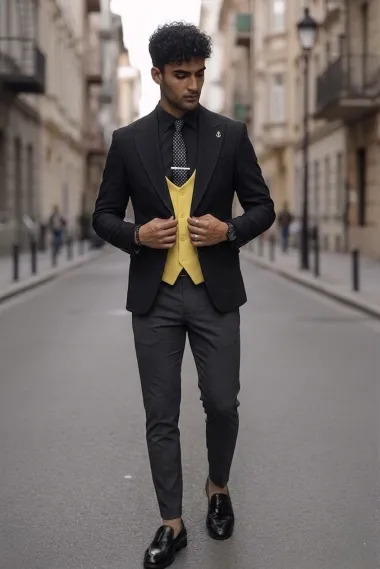 Costum barbati slim fit negru, 3 piese 13313